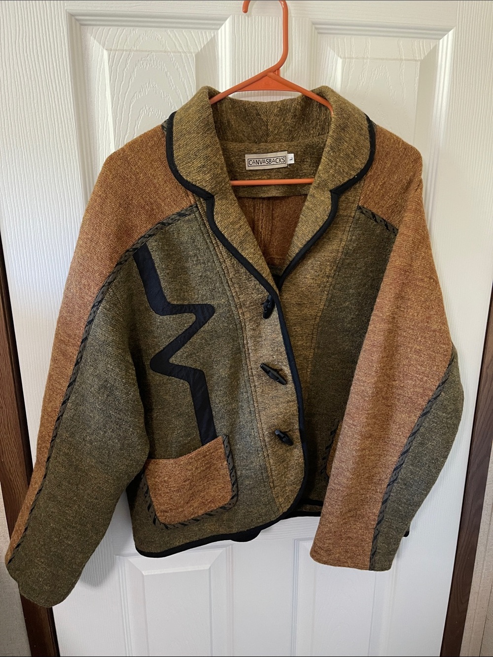 CanvasBacksTwo-Tone Wool Blend Jacket - Olive & Rust